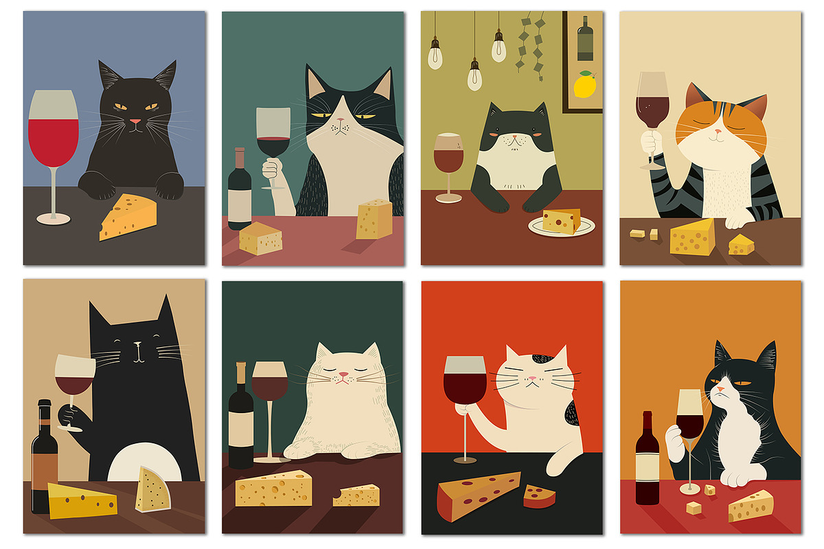 Cats Drinking Wine, an Animal Illustration by Cool Worker (Photo 1 of 9)