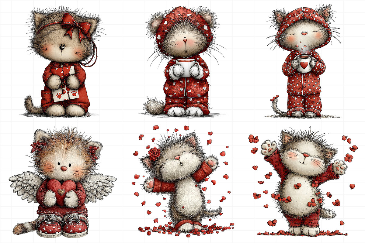 Whimsical Valentine Cat Clipart, an Illustration by Daily.Designs (Photo 3 of 8)