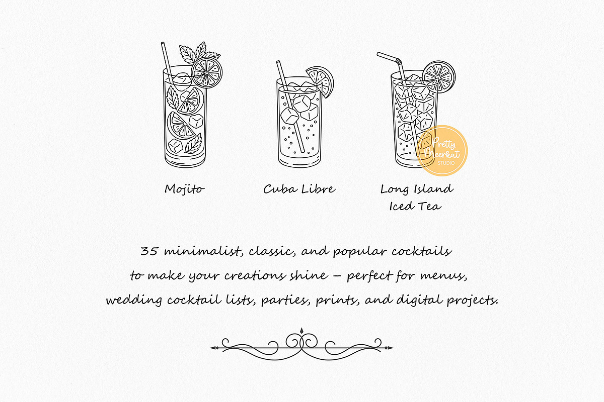 Cocktail Bundle, Line Art Clipart, a Food Illustration by Pretty Meerkat (Photo 6 of 8)