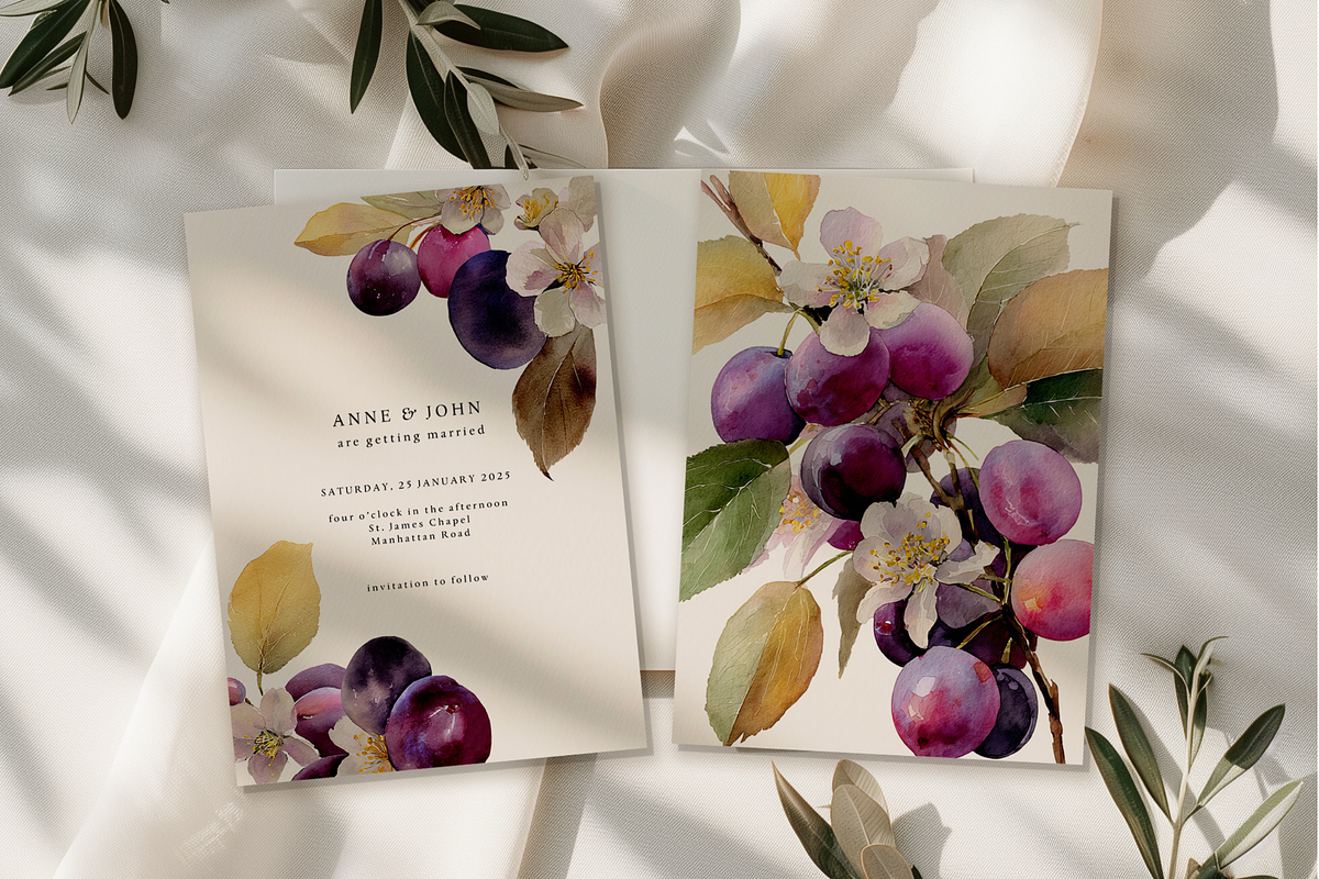 Watercolor Plum Bouquet Clipart, a Decorative Illustration by ThaismotaCreativeCo (Photo 10 of 12)
