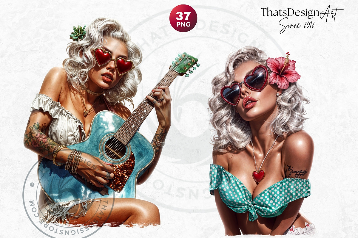 Rockabilly Summer Girls Clipart Set, a Person Illustration by ThatsDesignArt (Photo 6 of 10)