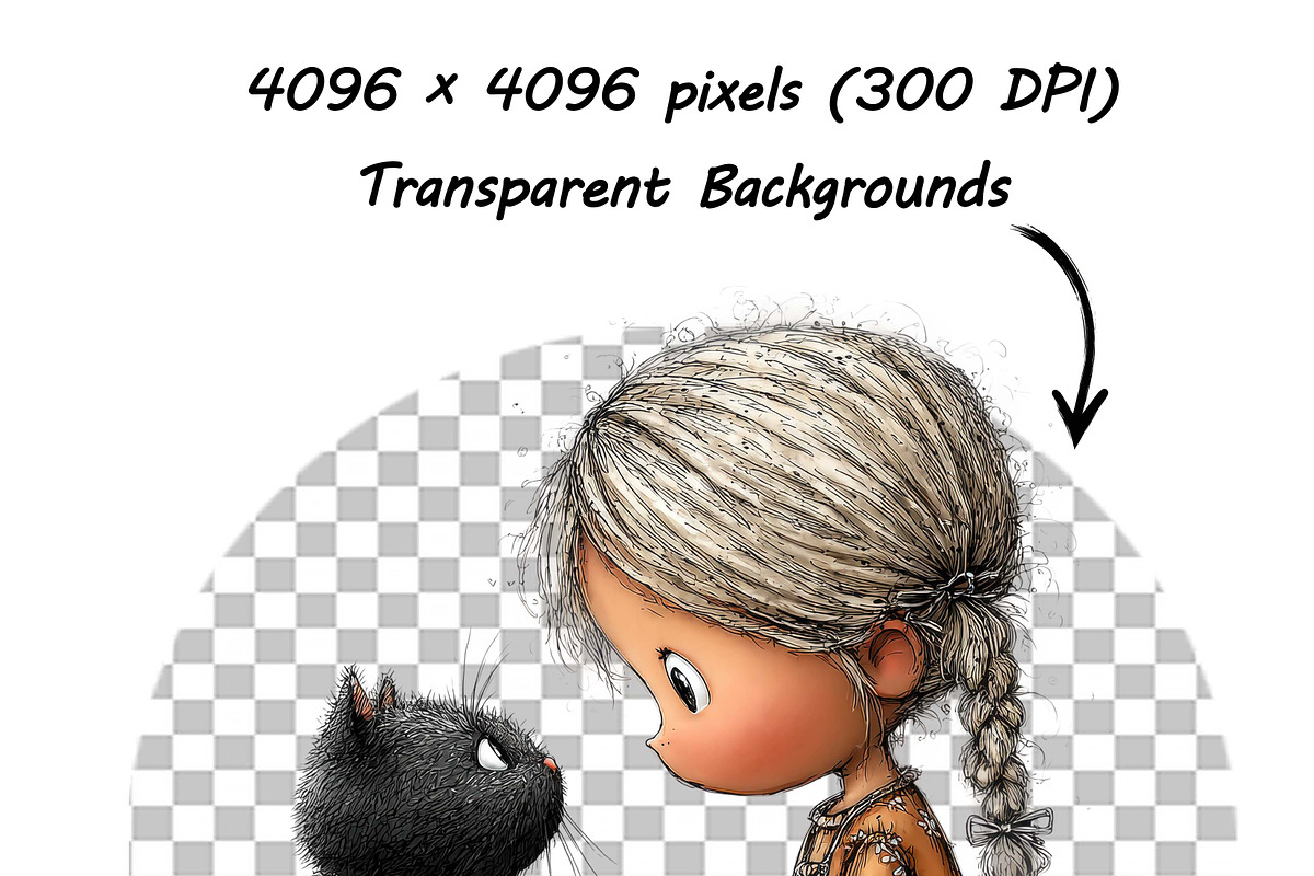 Whimsical Girl and Cat Clipart Set, a Person Illustration by one-touch (Photo 18 of 18)