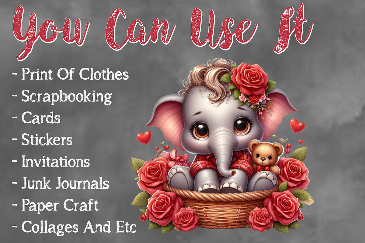 Valentine Cute Elephant Clipart, a Seasonal Illustration by Craft Nest (Photo 5 of 5)
