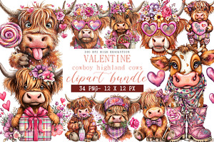 Valentine cowboy highland cows, an Illustration by DreamArtGraphic