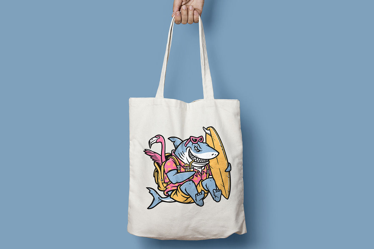 shark holding a surfboard, an Animal Illustration by gunaonedesign (Photo 5 of 5)