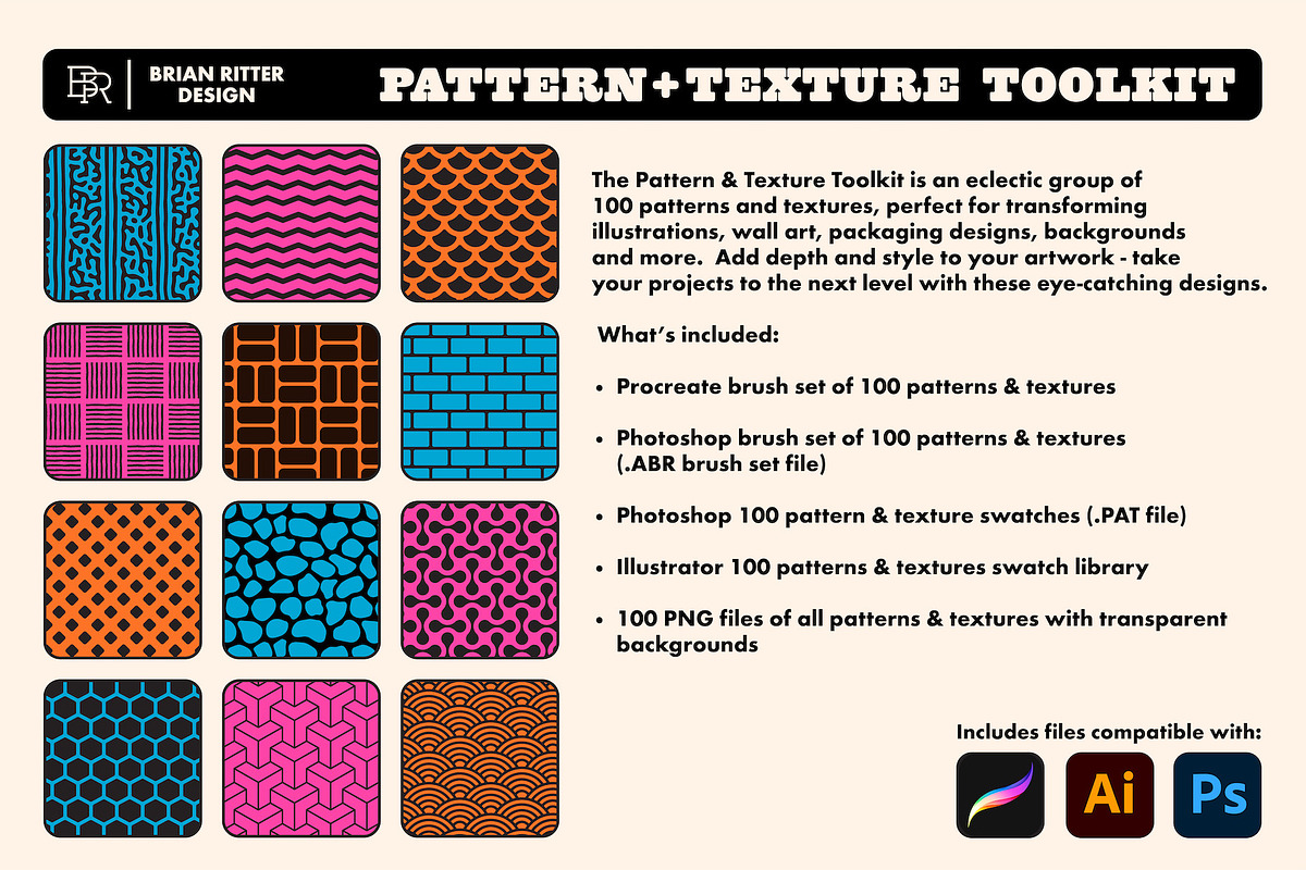 Pattern + Texture Toolkit, a Brush Add-On by Brian Ritter Design (Photo 2 of 8)