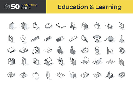 Isometric, 50 Icons | Education