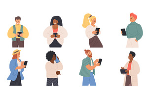 People mobile phones happy sad, a Person Illustration by Lemberg Vector