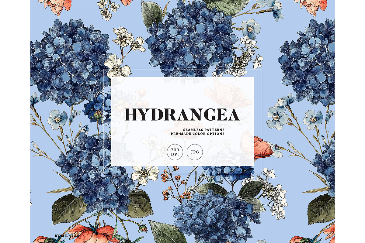 Moody hydrangea botanical pattern, a Pattern Graphic by Milatoo (Photo 8 of 8)