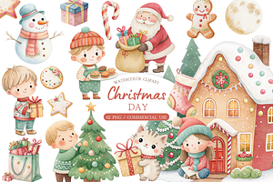 Watercolor Christmas Clipart Bundle