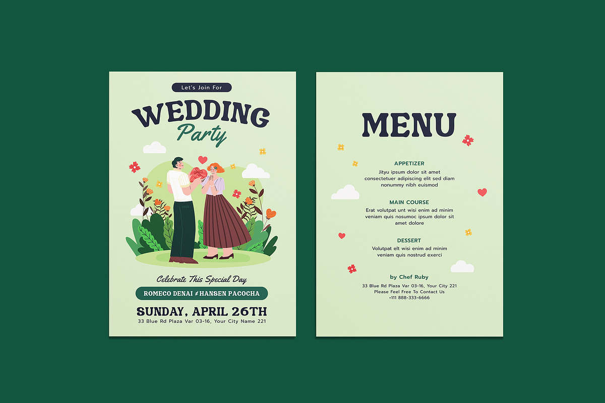 Dubbygreen Wedding Invitation, an Invitation Template by iDoodle Studio (Photo 1 of 4)