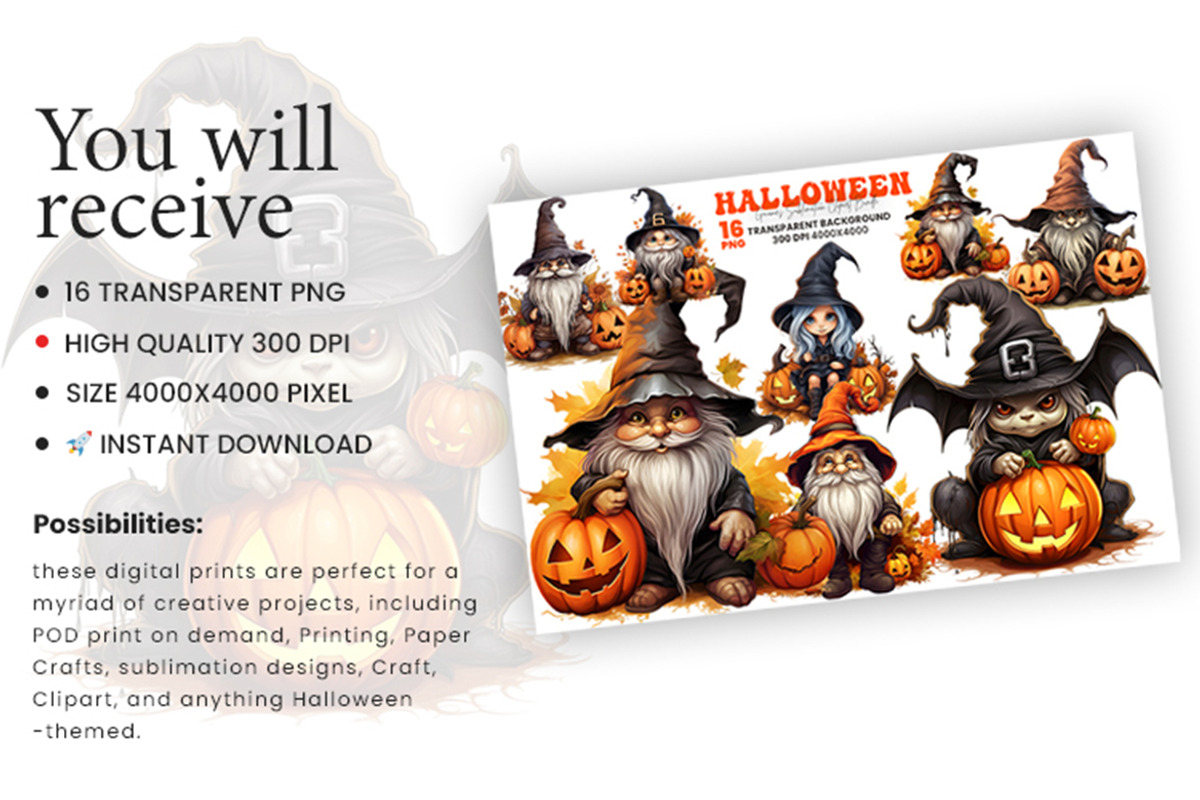 Halloween Fall Gnome Witch Bundle, a Seasonal Illustration by Creative Arslan (Photo 5 of 9)