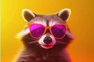 Raccoon In Sunglasses, Neon