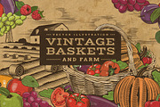 Vintage Fruits & Vegetables Baskets, an Object Graphic by ConceptCafe (Thumbnail 1 of 7)