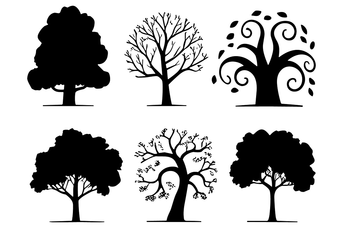 Stylized Tree Outline Clipart Pack