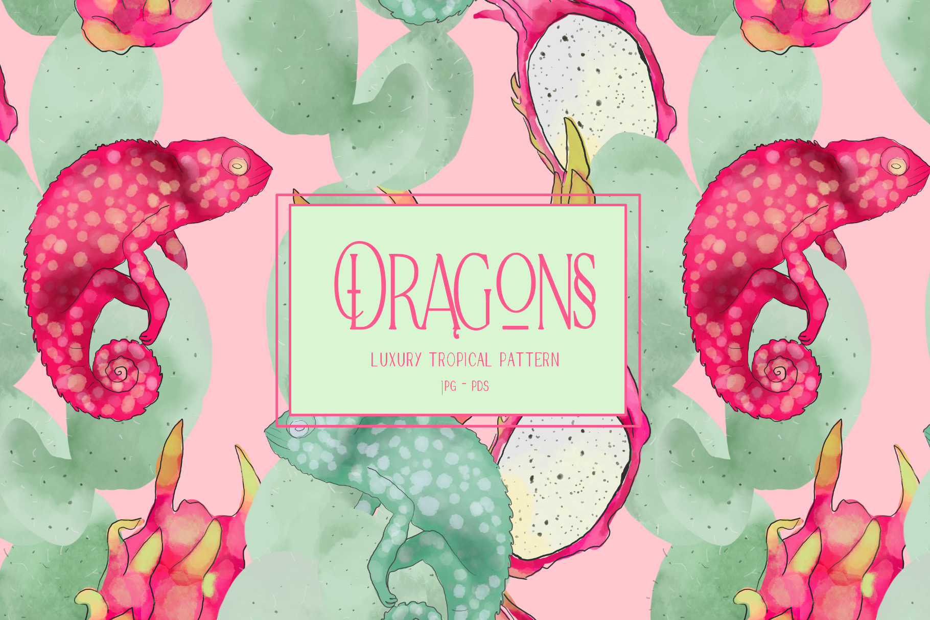 Dragons,Luxury Tropical Pattern, a Pattern Graphic by Nocito Design