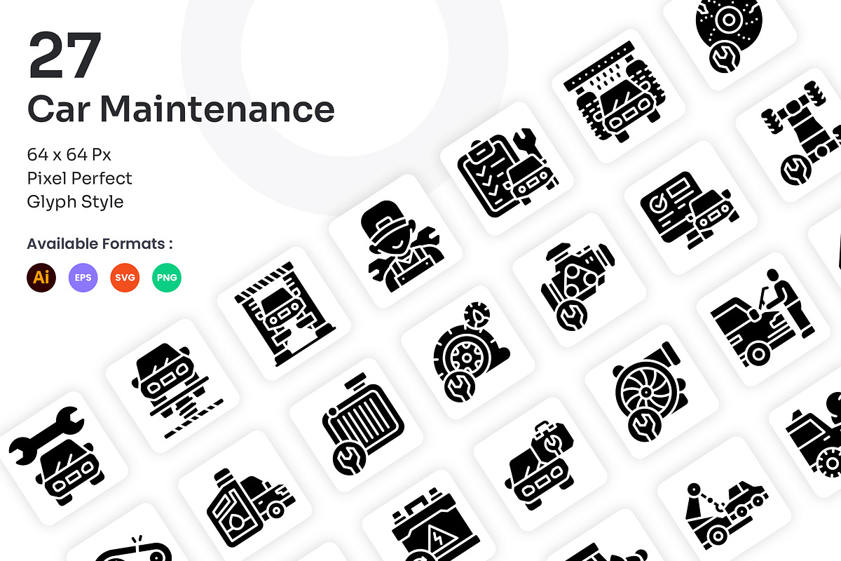 Car Maintenance Icons Set - Glyph, a Solid Icon by Kmg Design (Photo 1 of 2)