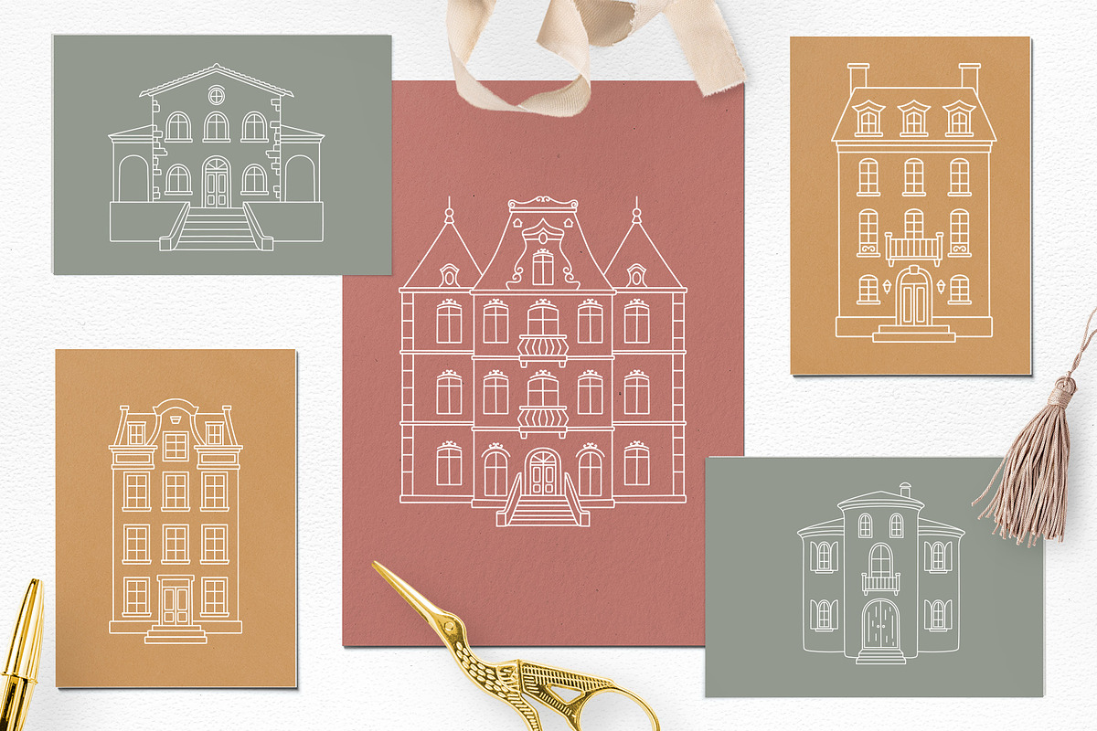 Houses line illustration set, an Object Illustration by NatalieArtShop (Photo 7 of 11)