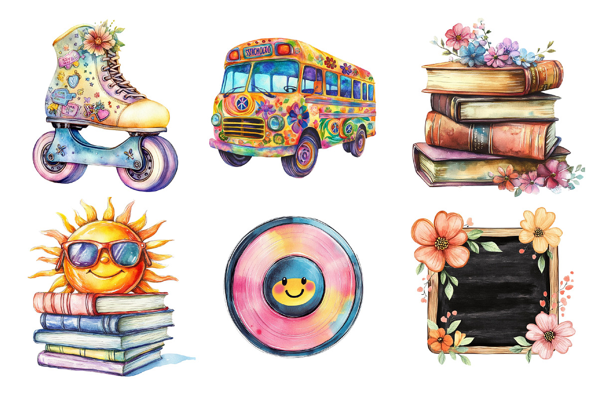 Groovy School Sublimation Clipart, an Illustration by SinaCreation (Photo 4 of 5)