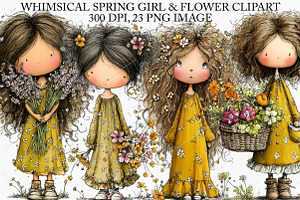 Whimsical Spring Girl & Flower, an Illustration by Canvas Craft