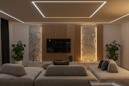 Modern living room with a minimalist, a Technology Photo by Pozitivo