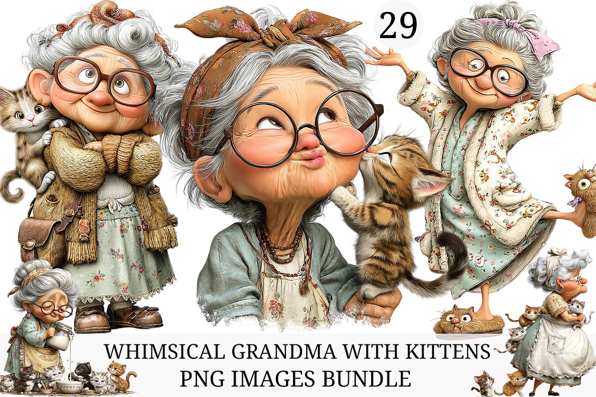Whimsical Grandma with Kittens PNG, an Illustration by Craft Nest (Photo 1 of 9)