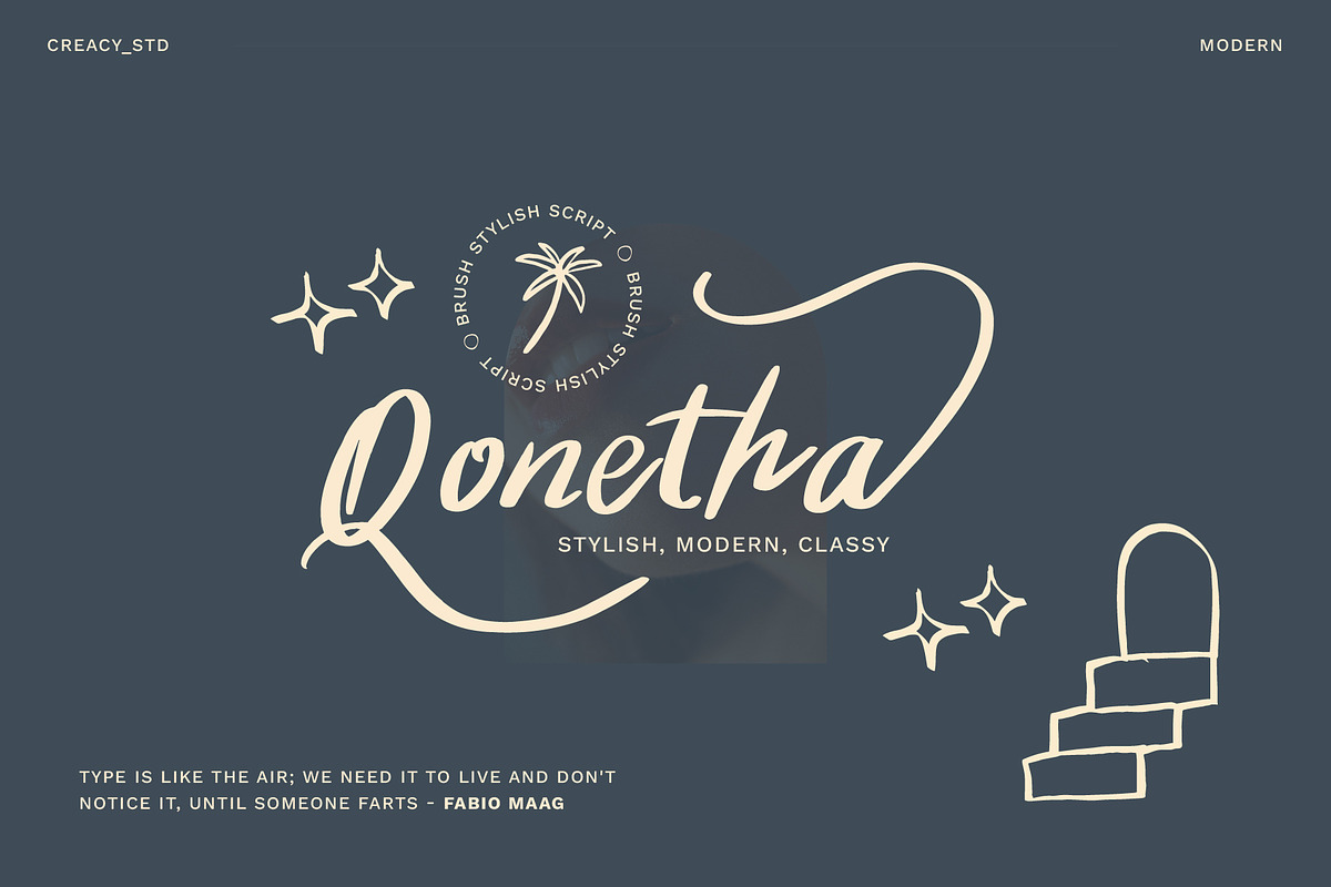 Qonetha - Brush Stylish Script, a Script Font by Creacy Studio (Photo 1 of 8)