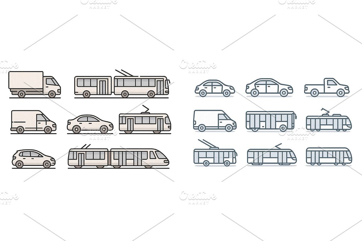 Collection of outline drawings, a Transportation Illustration by ZinetroN