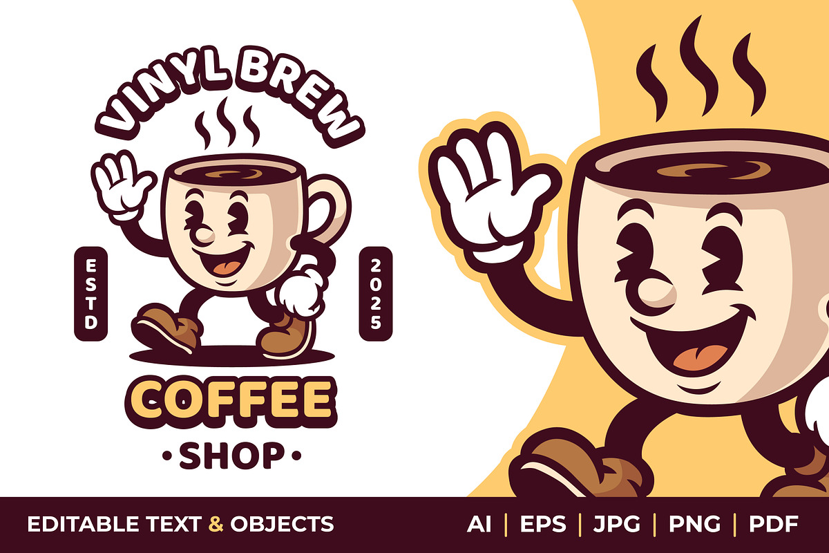 Coffee Cup Retro Mascot Logo, a Branding & Logo Template by Akito Studio