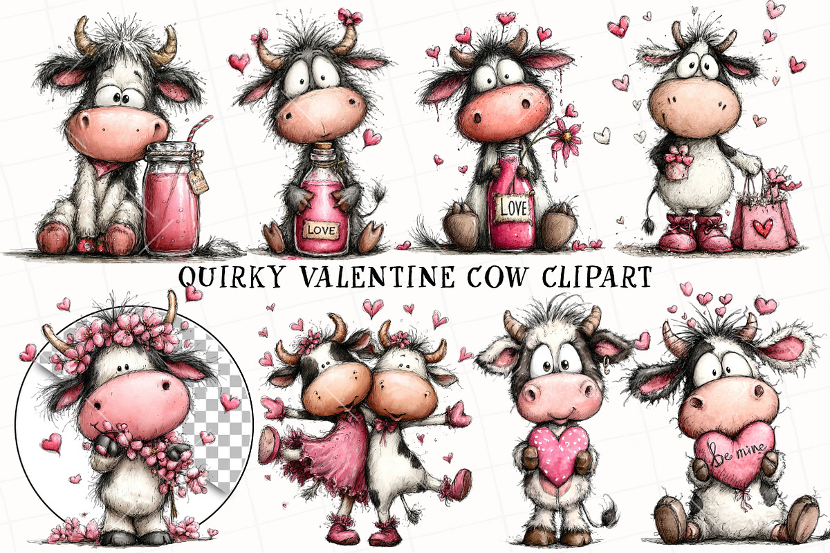 Quirky Valentine Cow Clipart, an Illustration by OK Design (Photo 2 of 6)