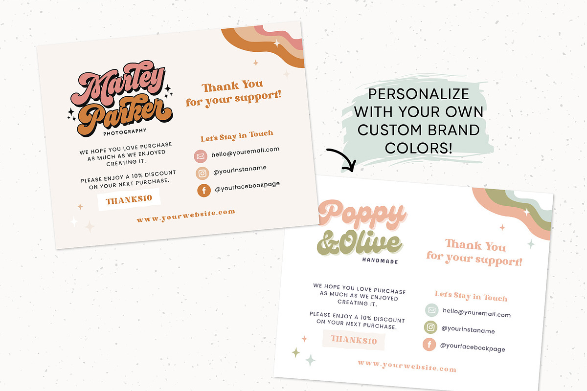 Retro Editable Thank You Card Canva, a Business Card Template by Summit Avenue (Photo 3 of 7)
