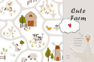 Cute Farm Animal Clipart And Pattern