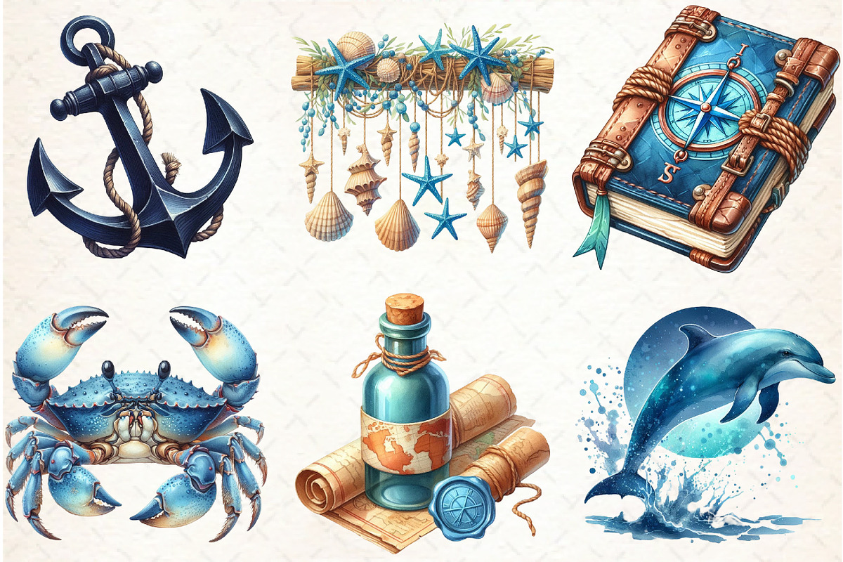 Watercolor Blue Nautical Collection, an Illustration by Libby Wishes (Photo 4 of 7)