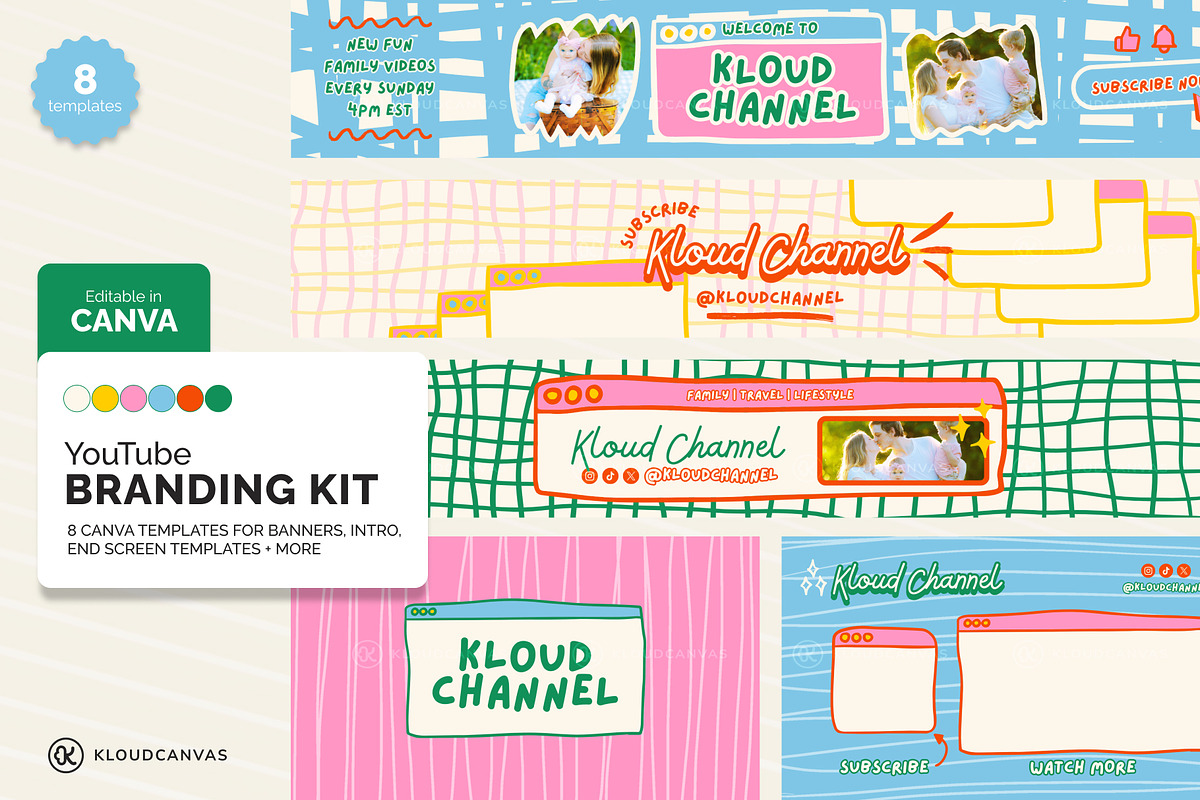 YouTube Branding Kit - Happy Doodle, a Social Media Template by KloudCanvas (Photo 1 of 7)