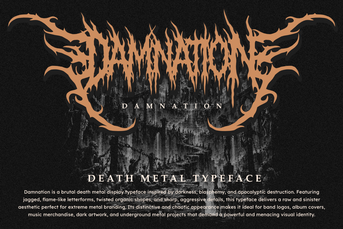 Damnation - Death Metal Font, a Symbol Font by Masyafi Studio (Photo 1 of 9)