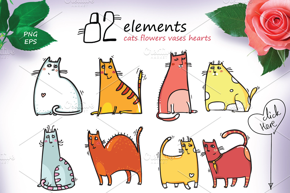 St.Valentine's Cats - 82 elements, an Animal Illustration by Zooza Art (Photo 2 of 8)