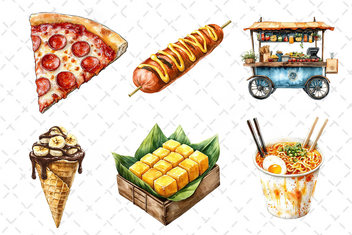 Watercolor Street Food Clipart PNG, an Illustration by Dream Creation (Photo 2 of 7)