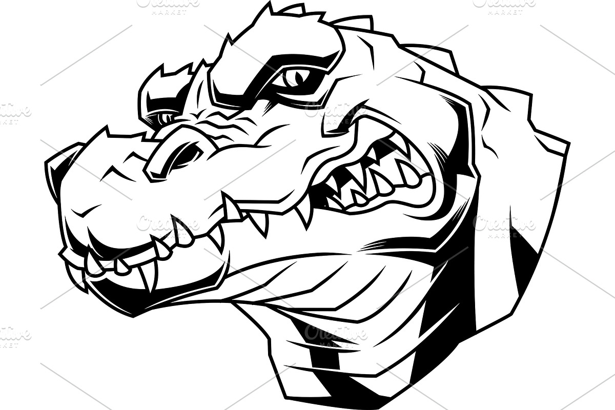 Black And White Crocodile Head, an Illustration by HitToon