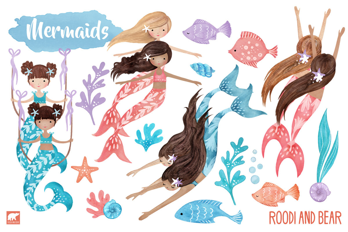Watercolor Mermaid Set, an Illustration by Roodi and Bear (Photo 2 of 2)