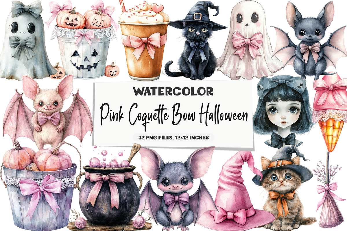 Pink Coquette Bow Halloween Clipart, an Illustration by DreamArtGraphic (Photo 1 of 5)