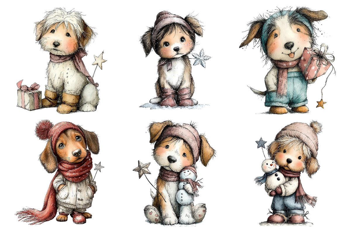 Whimsical Dog Christmas Clipart, an Illustration by DreamArtGraphic (Photo 2 of 4)