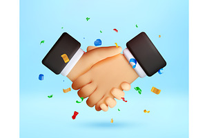 3d handshake with colorful confetti., an Object Illustration by Abscent
