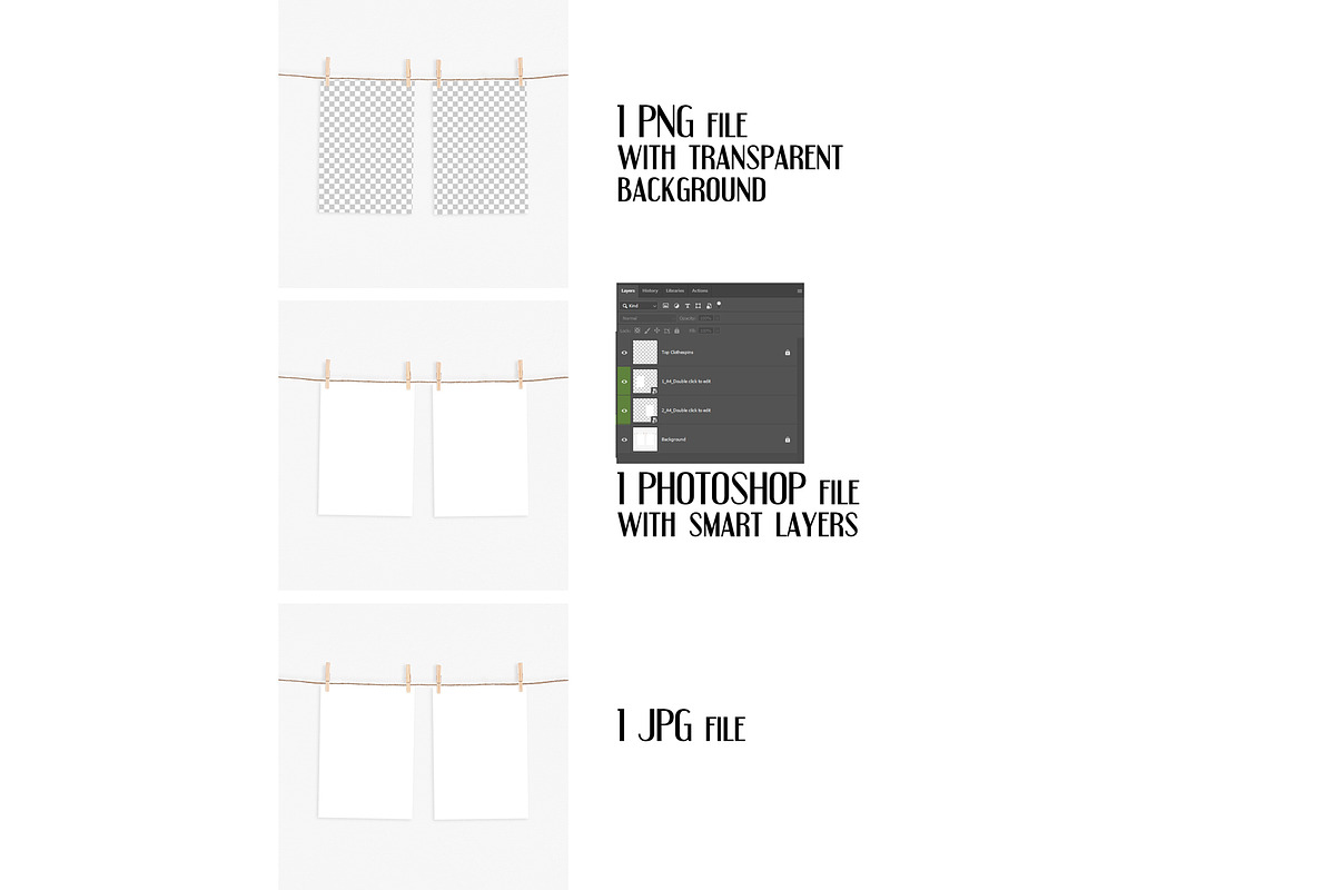 A4 prints mockup with clothespins, a Print Template by Dorado Stock (Photo 2 of 3)