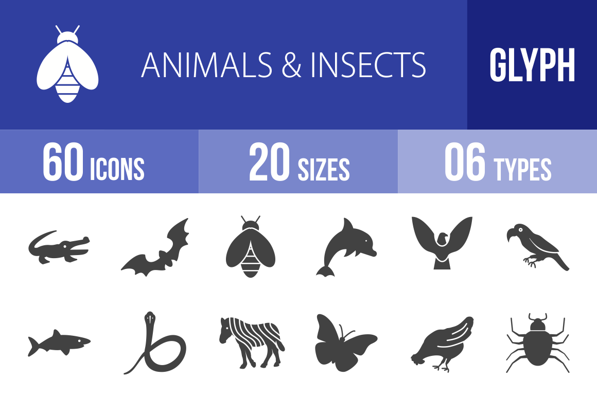60 Animals  Insects Glyph Icons by Iconbunny  Creative Market