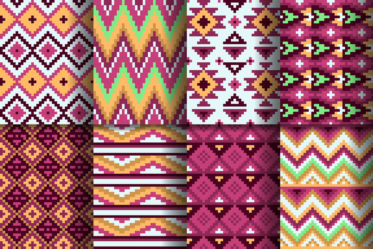 48 Aztec pixel seamless patterns, a Pattern Graphic by SHMEL_Studio