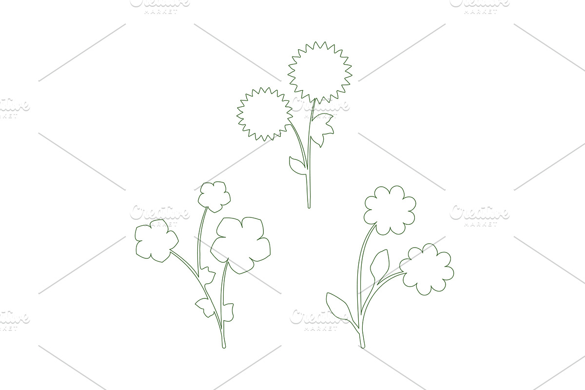 Minimalist green line art flowers, an Object Illustration by okskukuruza