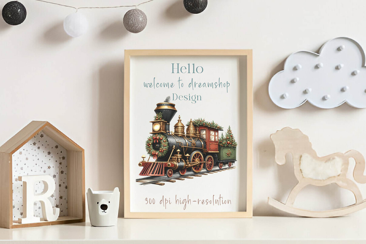 Christmas vintage steam train Clipar, an Illustration by CreationArt (Photo 4 of 6)