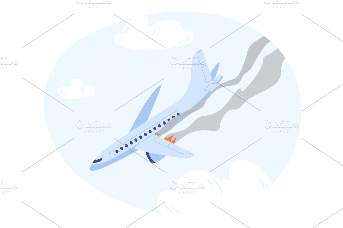 Airplane engulfed in fire and smoke, a Transportation Illustration by Vectorbuum