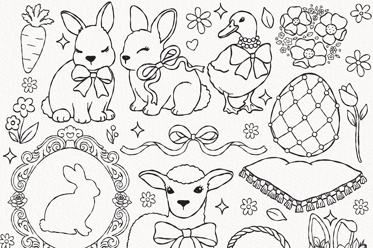 Coquette Easter Outline Bundle, a Seasonal Illustration by TitaLivingArt (Photo 2 of 10)