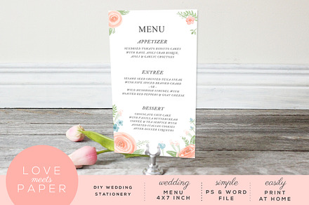 Wedding Menu Watercolor M1019, a Card Template by Love Meets Paper